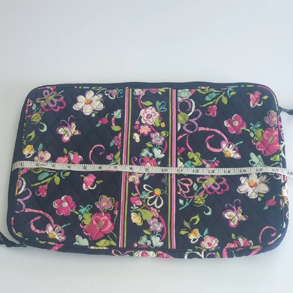 Vera Bradley Black and Pink Tablet Sleeve with Floral Design and Zipper